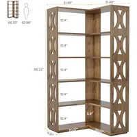 5-Tier Corner Bookshelf, L Shaped 66-Inch Corner Bookcase, Farmhouse Tall Bookshelves, Rustic Display Shelf Storage Organizer 2