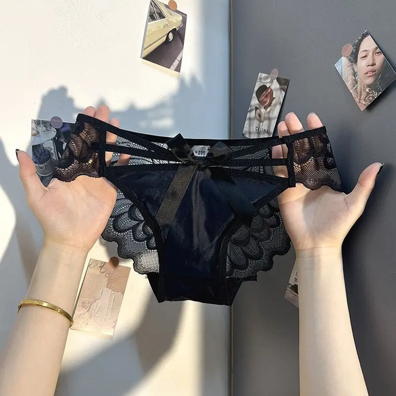 Sexy Lace Bow Tie Straps Crossover Panties Women Underwear Traceless Triangle Panties Lingerie Solid Japanese Club Thongs New