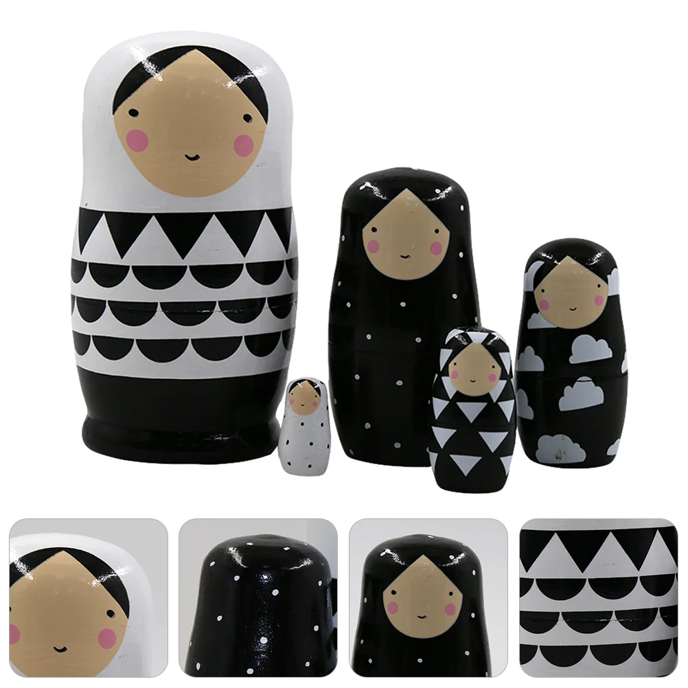 Black and White Matryoshka Russian Nesting Ornament Toy Child Wooden Decoration