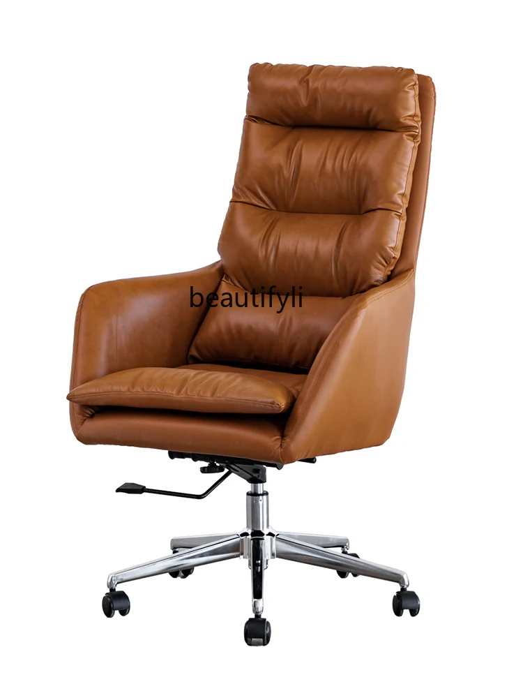 Light Luxury Boss Office Chair Comfortable Long-Sitting Leather Luxury Swivel Chair Home Design Computer Chair Cowhide hidup new design formal styles top quality 1st layer cow cowhide leather ratchet belts 36mm width automatic belt for men nwj733