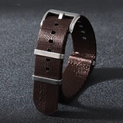 Black Ribbed Nylon Watch Band - Premium Military Sport Strap - 22mm (Brown)