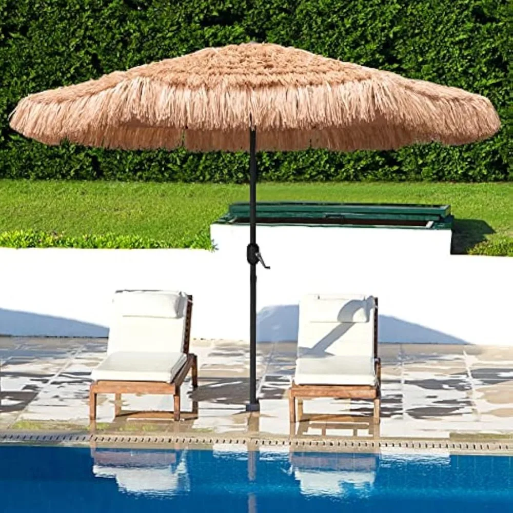 9ft Hawaiian Thatched Tiki Umbrella – 8-Rib Crank Lift 2