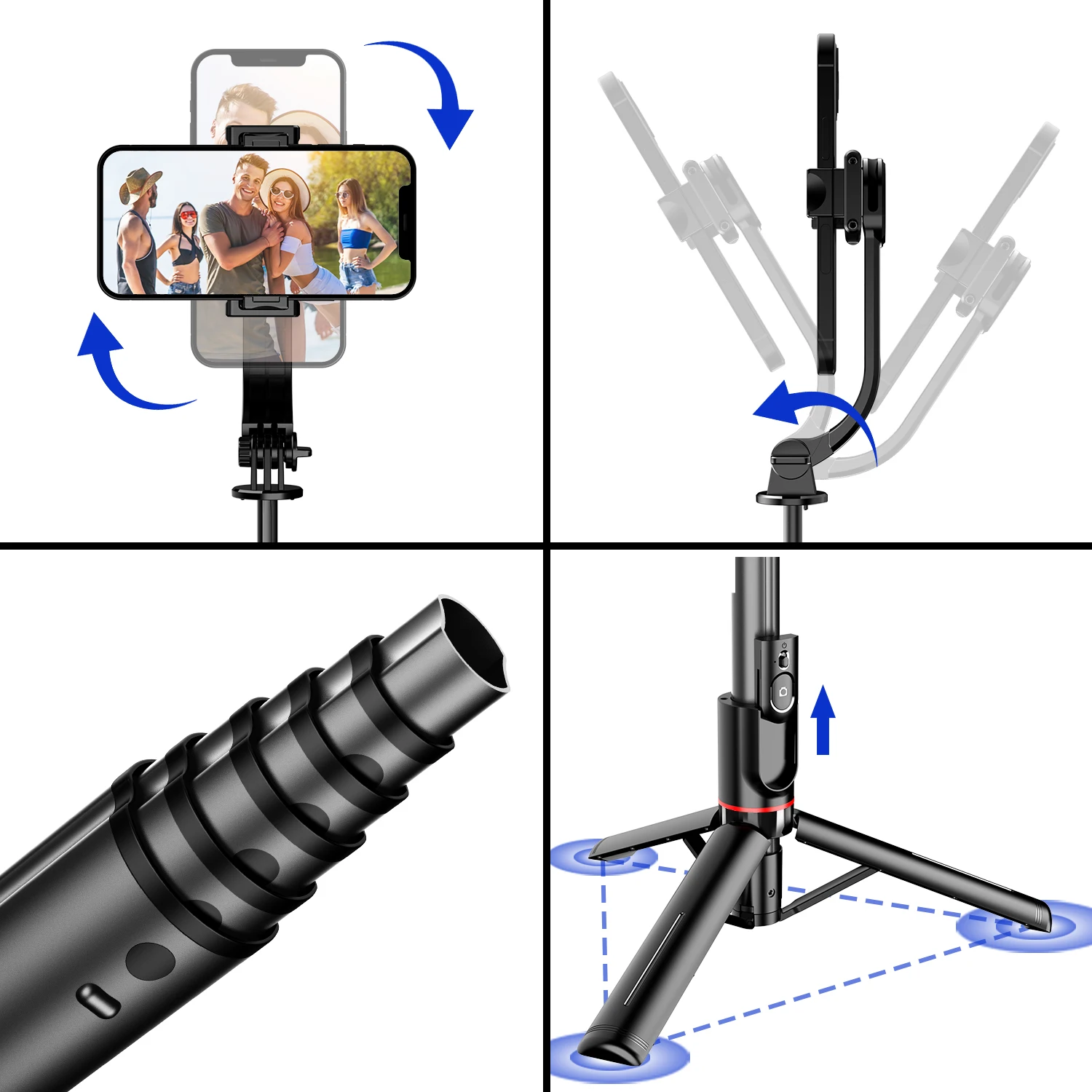 Selfieshow L12 다기능 강화 브래킷 접이식 블루투스 삼각대 셀카 스틱 1060mm 휴대 전화 용 안정기