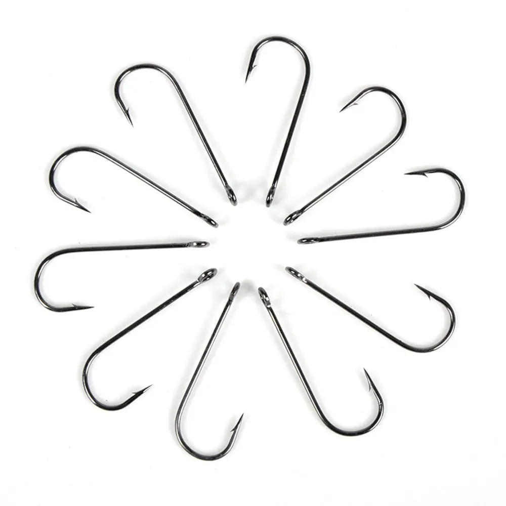 

50 Pcs Fishing Hook With Big Eyes Ring 1-10# High Carbon Steel Barbed Fishhook Jig Hook Carp Fishing Lure Worm Hook