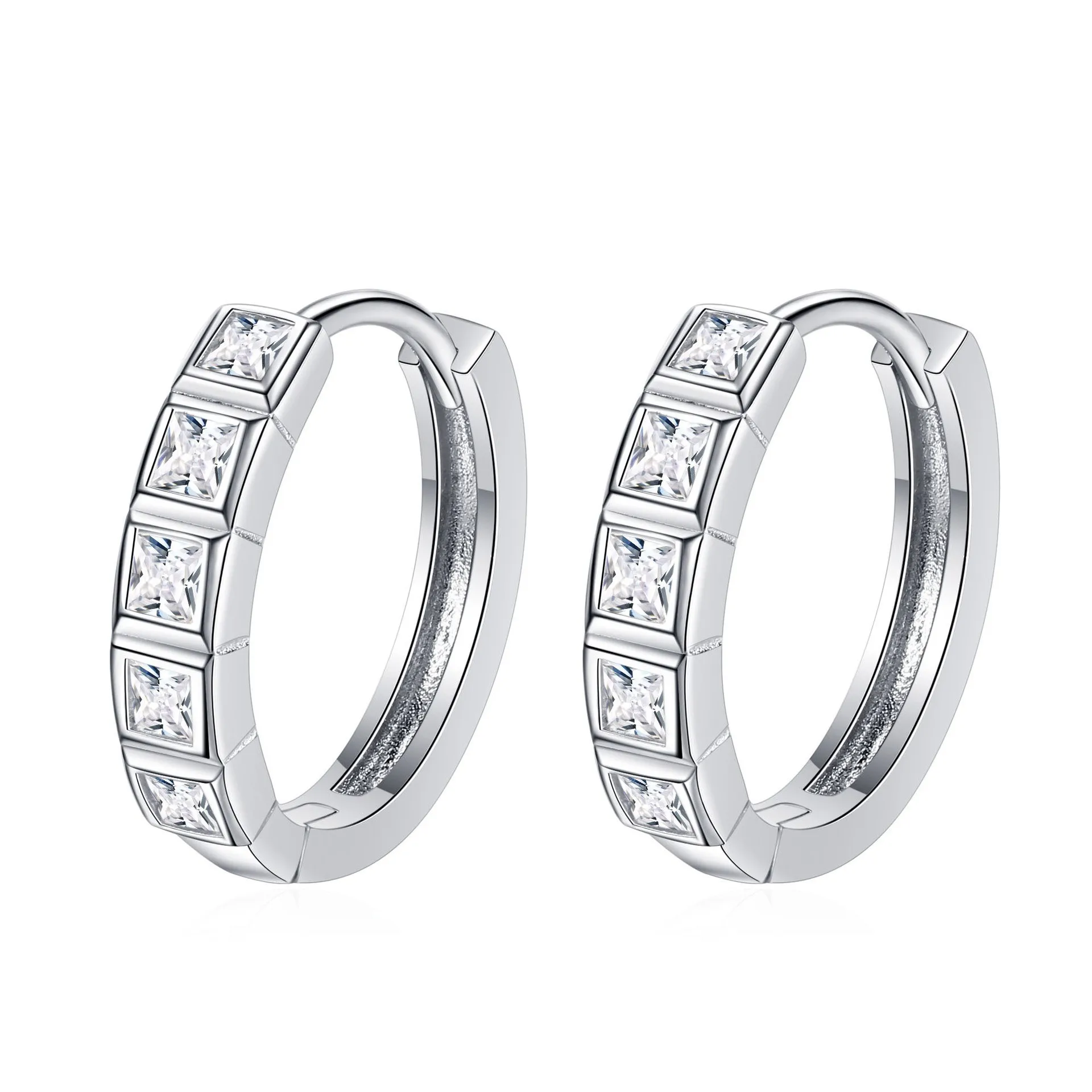 

AZ591-E Lefei Fashion Trendy Luxury 0.8ct White Moissanite Classic Square Circle Hoop Earring For Women 925 Silver Party Jewelry