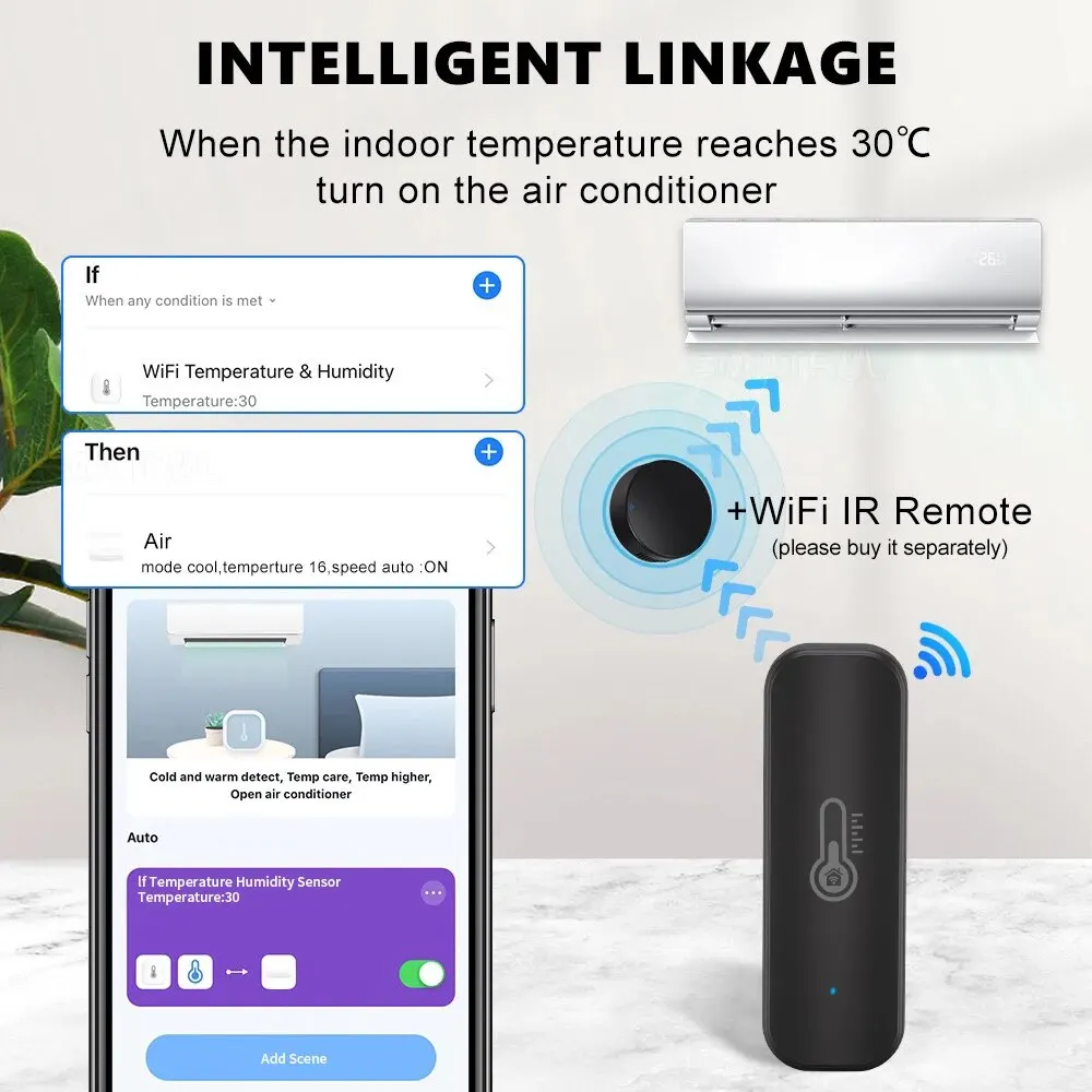 Smart Temperature Humidity Sensor ONENUO Tuya Smart WiFi APP Remote Monitor Smart Home Work With Alexa