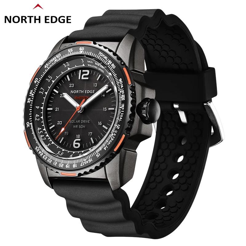 Men Digital Military Watch NORTH EDGE PHOTON Waterproof 50M Men's Sport Wristwatches Solar Power Luminous Enviormentally Clock