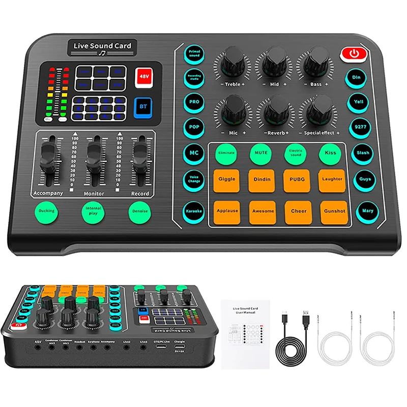 M6 Professional Live Sound Card Noise Reduction Sound Board Mixer Board Lighting Effect Live Card Voice Changer audio mixer sound card audio interface