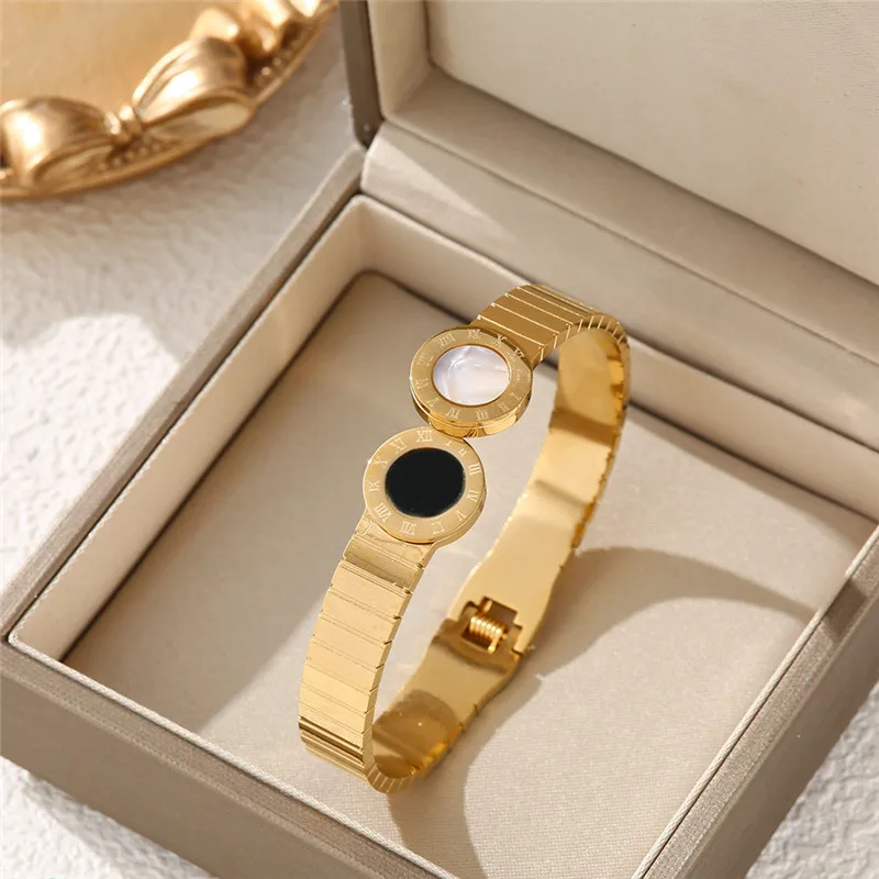 316L Stainless Steel Micro Inlaid Zircon Star Butterfly Bear Roman Digital Buckle Women's Bracelet Bangle Bracciali Donna 2