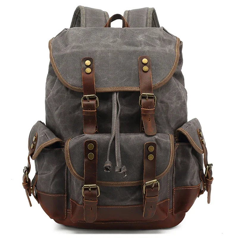 

Waterproof Waxed Canvas Backpack Men Backpacks Leisure Rucksack Travel School Bag Laptop Bagpack men vintage shoulder bookbags