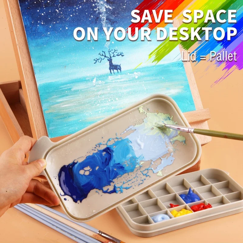 Multi Use Paint Brush Basin With Brushes Holder Washer Trays Box Artist Cleaner Cup For Watercolor Oil Acrylic Gouache Painting With Lid