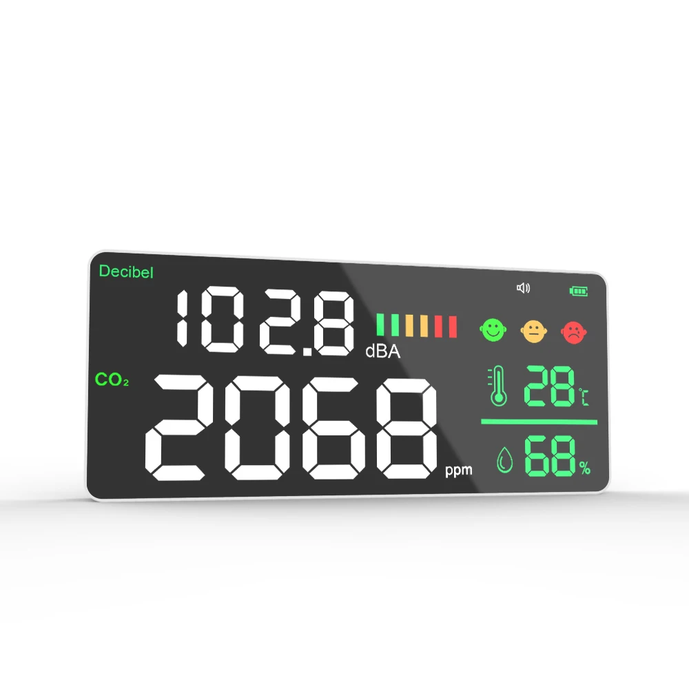 

Household noise meter NDIR sensor led super large screen indoor 2 in 1 CO2 meter wall mounted air quality inspecting instrument