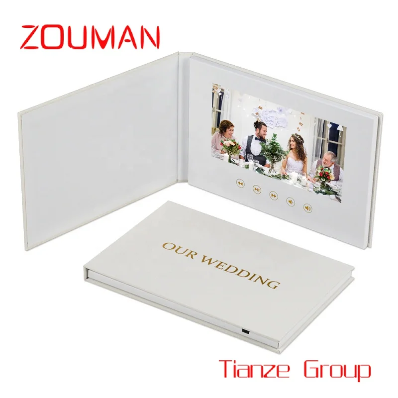 Custom , OUR WEDDING GOLD FOIL wedding video book with 7 inch IPS Display Linen Bound and Rechargeable Battery Video Album