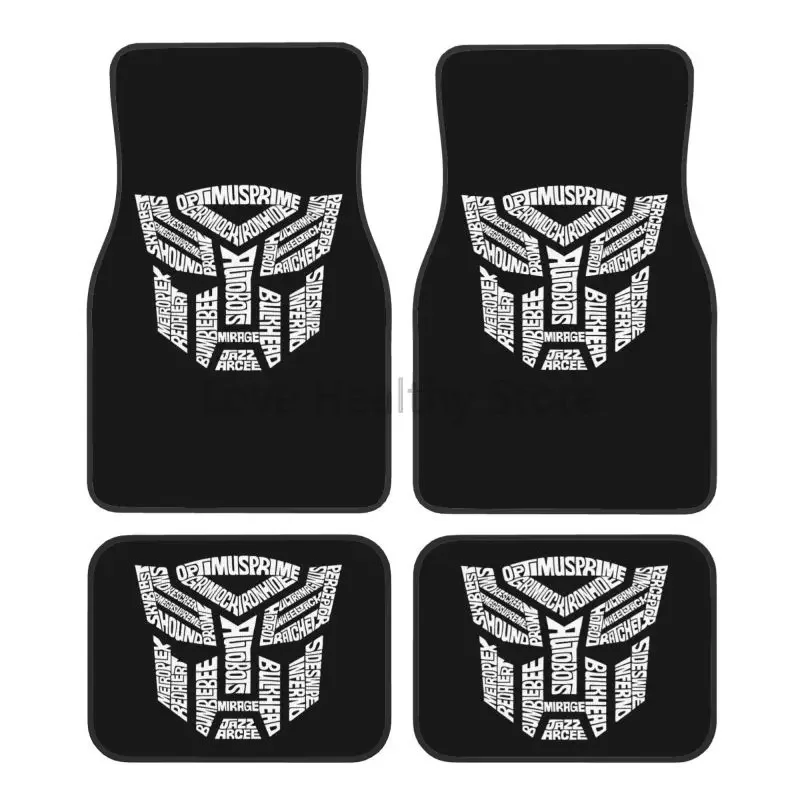 Weiße Transformer Autobots Film Auto Fußmatten 4er Set Auto vorne und hinten Gummiunterlage Teppiche Fußmatten Dekor Universal