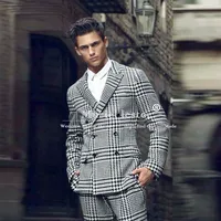 Classsic Houndstooth Business Suits Men Double Breasted Smart Casual Prom Blazers Customized Formal Party Groom Tuxedos 2 Pieces 1
