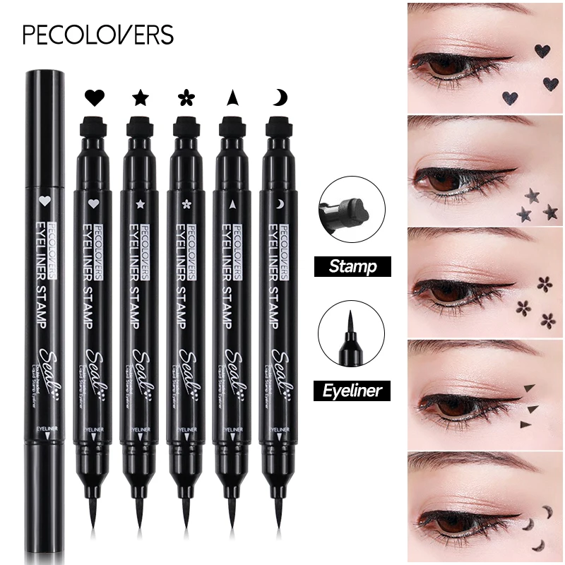 

4pcs Double Head Waterproof Liquid Eyeliner Moon Star Heart Shapes Tattoo Stamp Quick To Dry Eye Liner Pencil Makeup Tool