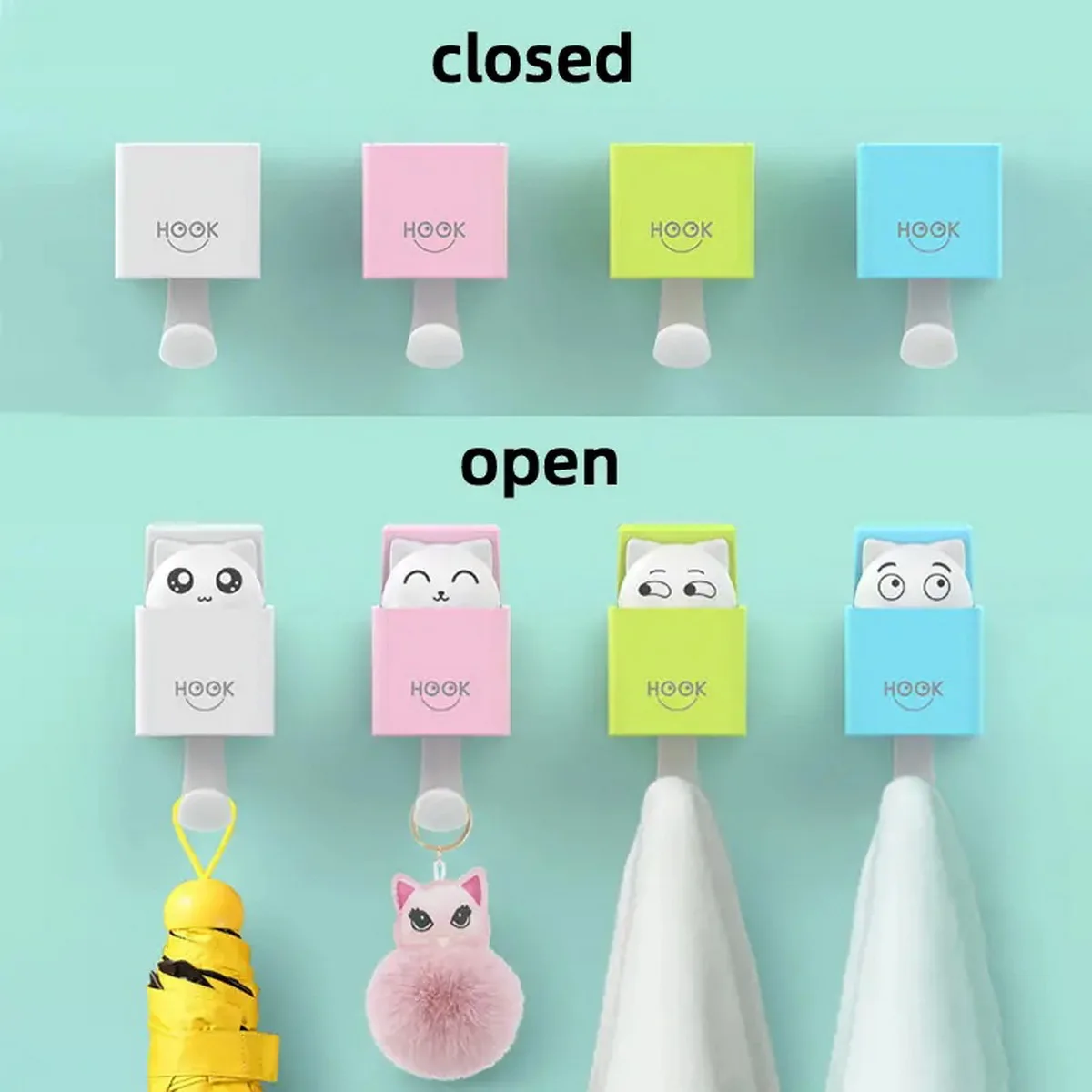 قطعة واحدة من خطاف القط الإبداعي، سعة 4.5 رطل، خطاف لاصق قوي مقاوم للماء خالٍ من اللكمات لتعليق الأشياء الثقيلة، خطاف حائط