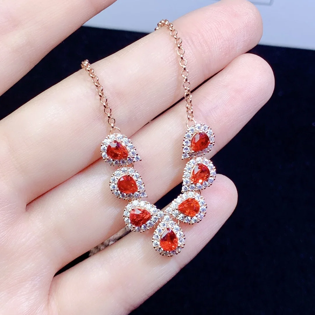

Natural Orange Sapphire 925 Silver Women's Pendant Fire color Super good free Shipping jewelry Certified jewelry boutique