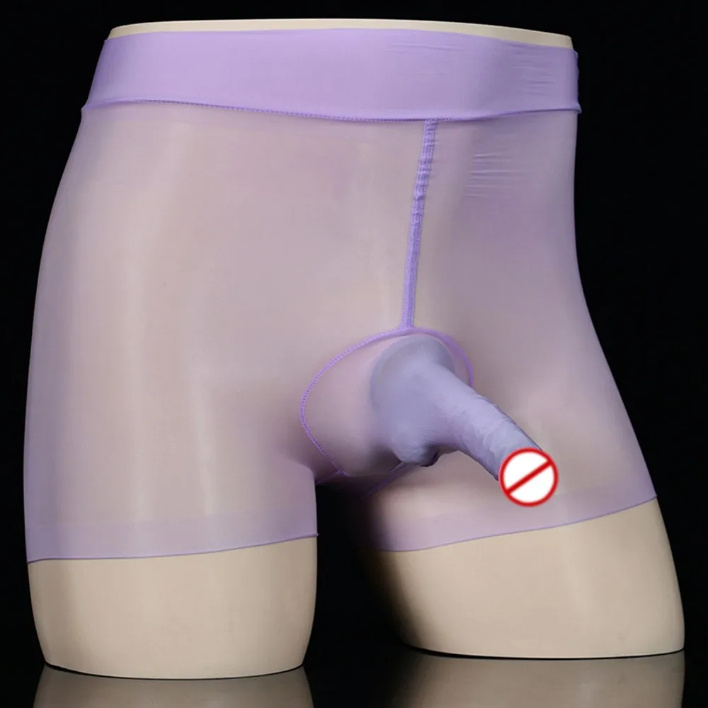 

Sexy Mens See Through Oil Shiny Glossy Sheath JJ Open/Close Underwear Boxer Panties Peni Sleeve Long Elephant Nose Boxer Shorts