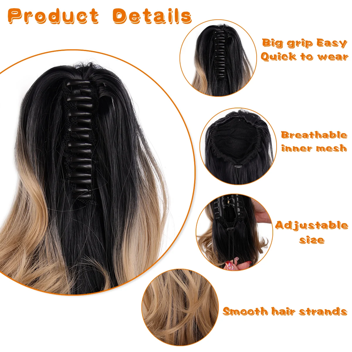 12 inch curled edge detachable claw clip ponytail extension synthetic wave fluffy drawstring claw clip style ponytail fake hair extensions