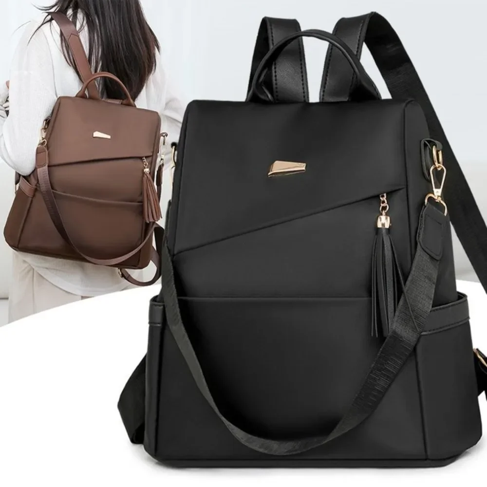 Fashion Women’s Nylon Anti-theft Backpack Tassel Decorative Casual Travel Female Shoulder Bag Large Capacity Student School Pack