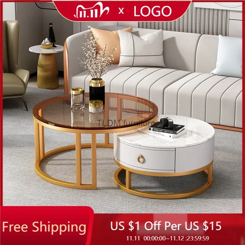 

Round Drawers Premium Coffee Tables Luxury Korea Design Cute Coffee Tables Modern Minimalist Stolik Kawowy Household Items