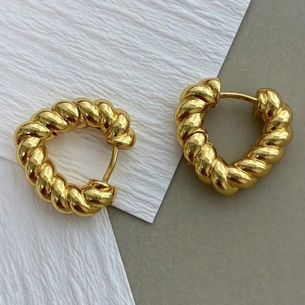 Hoop Earrings Gold Plating Heart Shape Twisted Heart Geometric Shape Simple Design Ins Summer Jewelry For Women