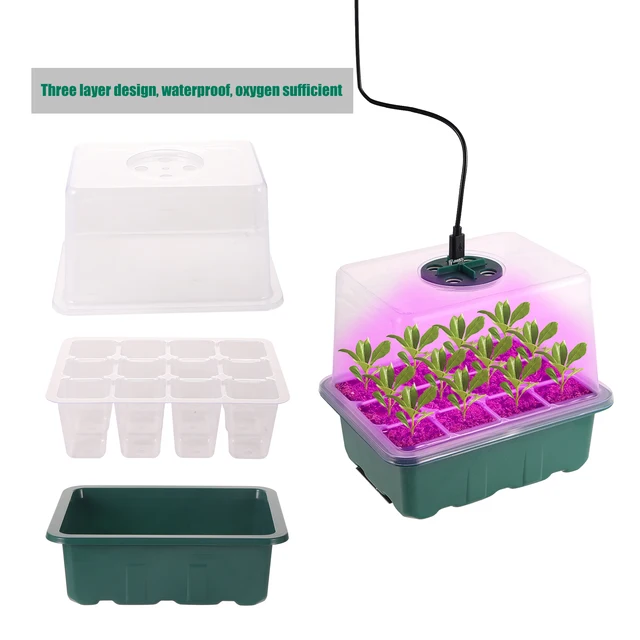 Boîte de plateau de pépinière à couvercle supérieur de 6/12 cellules, avec lumière de croissance, Pot de plantation de Germination de semis, Promotion de croissance LED à spectre complet 2