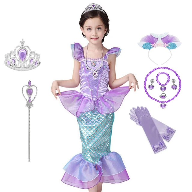 For Little Girls Jewelry Set Blue Purple Mermaid Theme Festive Costume -  AliExpress