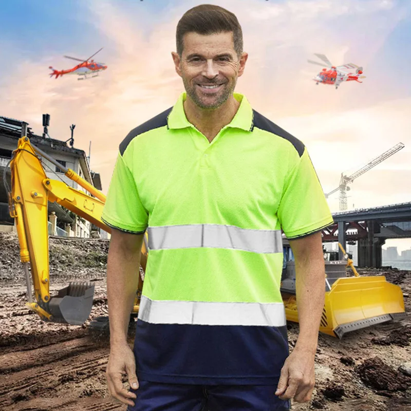 Hi Vis Safety Long Sleeve Polo Shirt Logo Customized Quick Dry