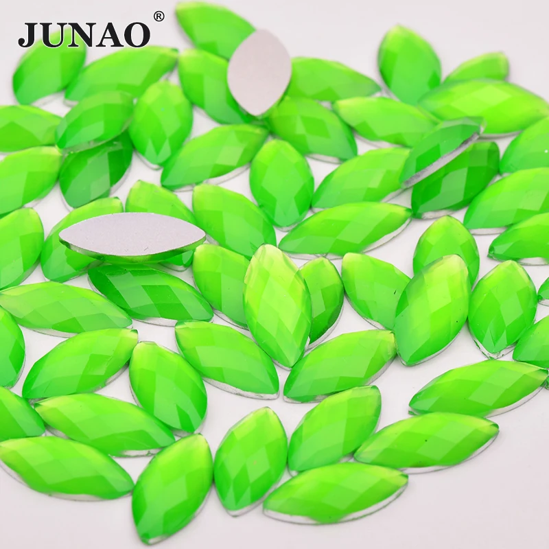 

JUNAO 100Pcs 7*15mm Neon Green Color Resin Rhinestone Horse Eye Crystal Stones Applique Non Hotfix Strass For DIY Crafts