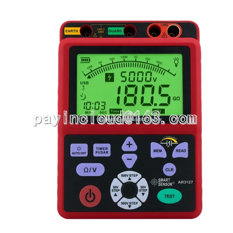 

Ar3127 Digital MEGOHMMETER 5000V High Voltage Insulation Resistance Tester Electronic Shaking Watch Ohmmeter
