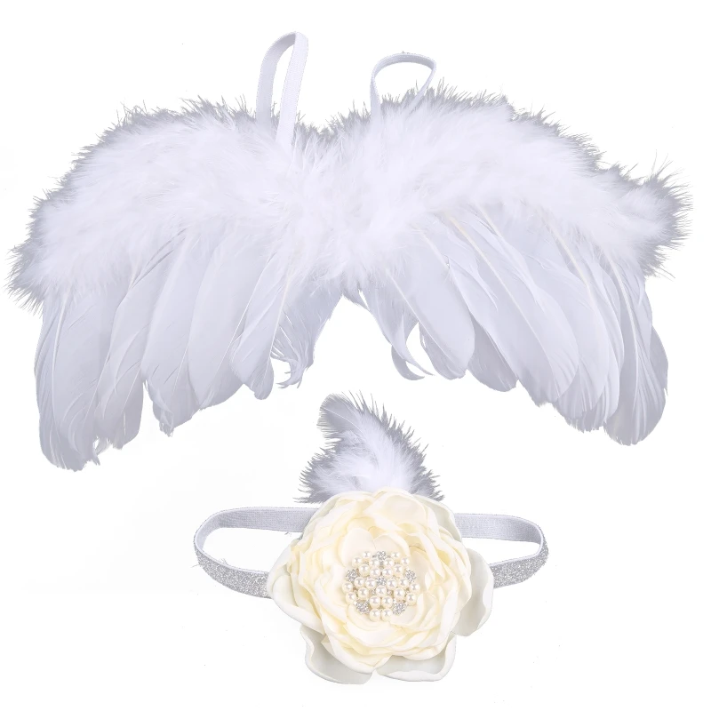 

Newborn Photography Props Costume Fashion Baby Kids Headband Feather Angel Wing Set Infants Photo Accessories