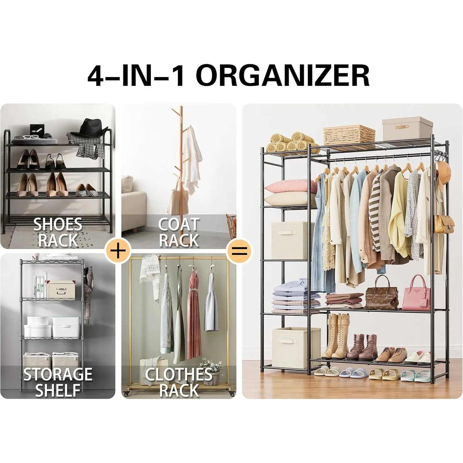 Freestanding Closet Organizers and Storage System with Hanging Rods,Steel Clothing Rack Suitable for Cloakrooms,Bedrooms 6