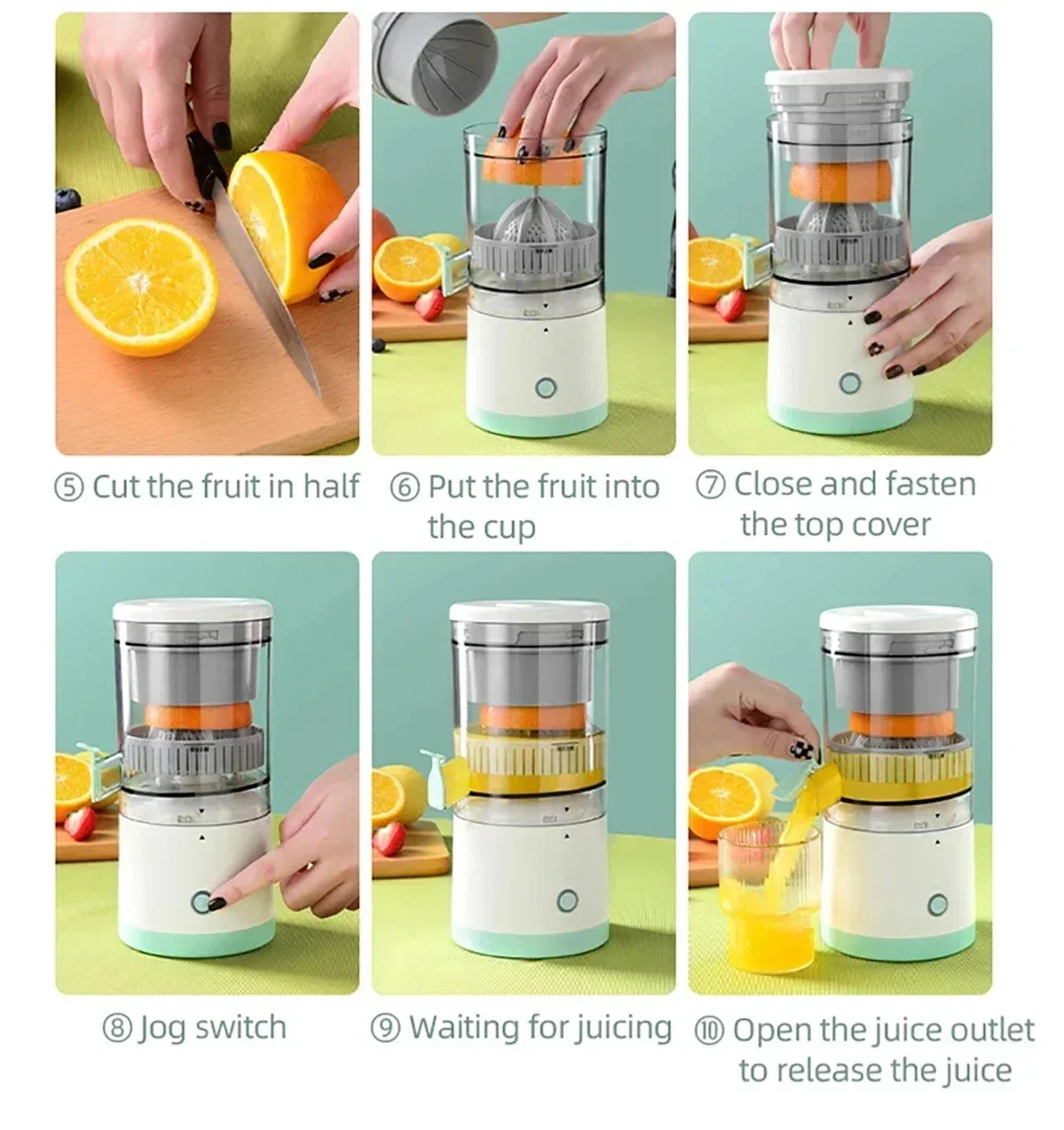 Electric Juicer Juice Cup Citrus Orange Lemon Squeezer USB Charging Kitchen Fruit Juicer Blender Fresh Separator Press Machine 5