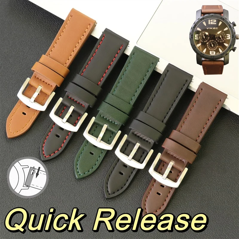 

Quick Release Leather Watch Strap Genuine Men's Watchbands Crazy Horse Leather Cowhide Vintage Wristwatch High Quality