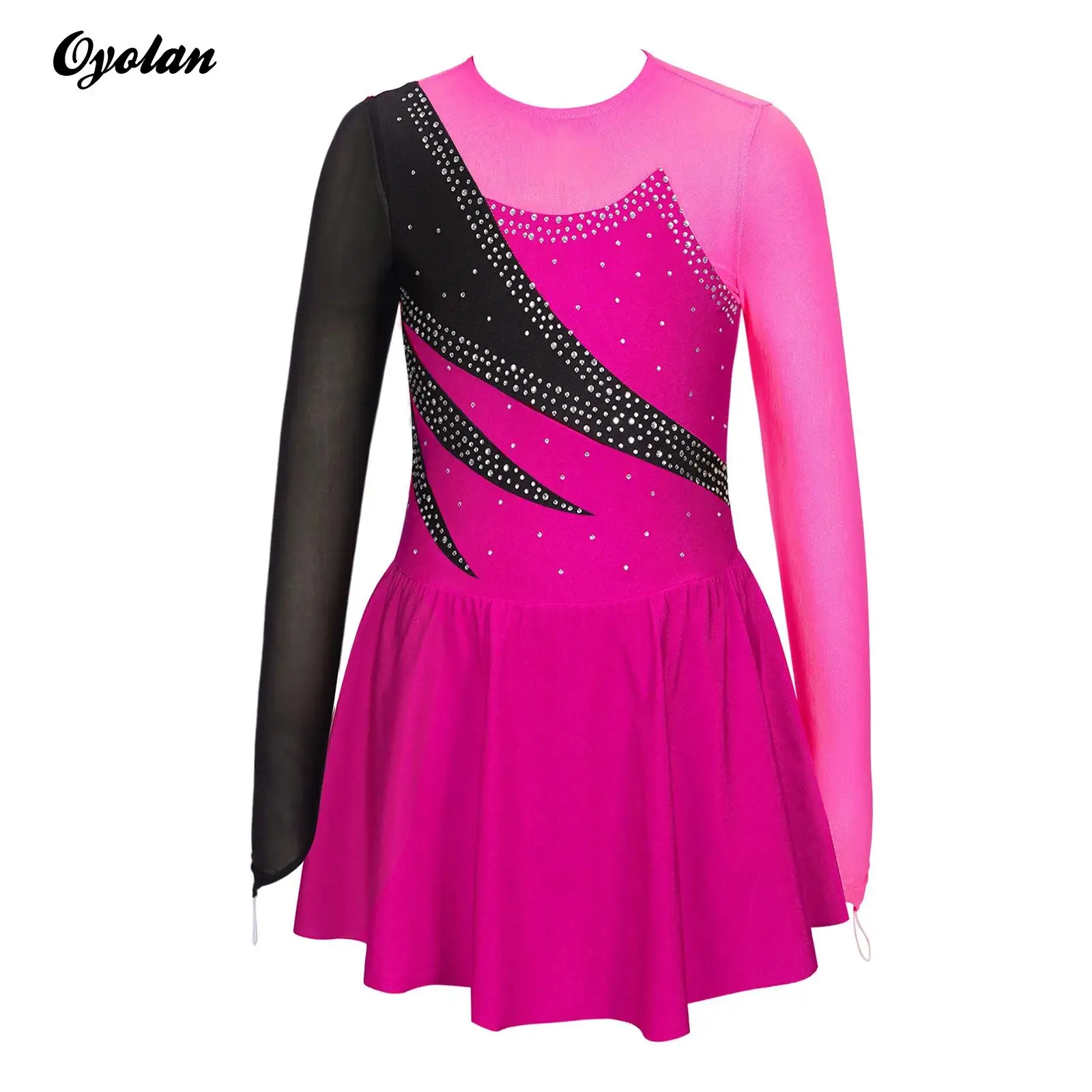 

Kids Girls Gymnastic Ballet Leotard Dress Ballroom Dance Clothing Rhinestone Sequin Pattern Skirt Dress Figure Skating Costumes