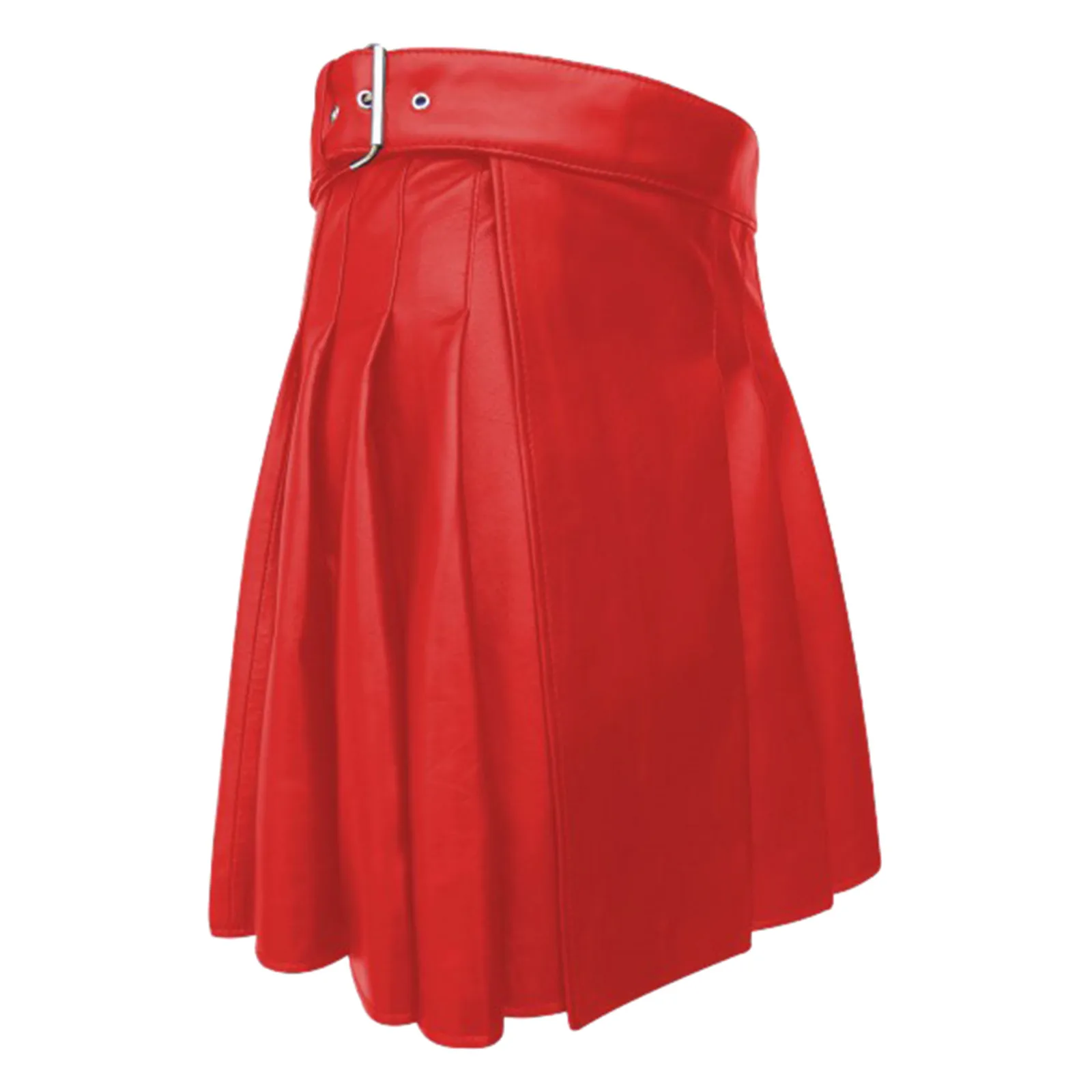 Hot Sale Men Solid Leather Pleated Skirt Fashion Scottish Style Leather Belt Solid Color Pleated Skirt Fashion Casual Male