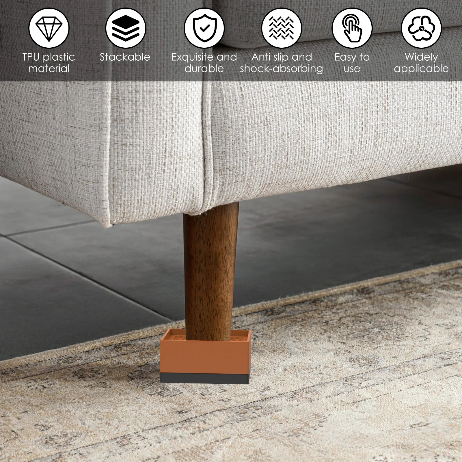 4Pcs Non-slip Bed Risers Stackable Furniture Legs L-side/Full-side Sofa Riser Shock Mute Mats Reduce Noises Tools for Desk Chair