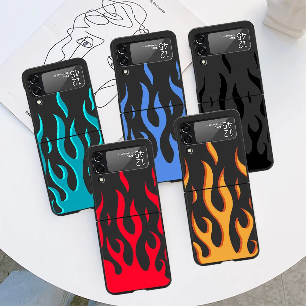 Cool Green Red Flame Fire Case Per Samsung Galaxy Z Flip 4 3 5G Hard Pc Phone Shell Flip4 Flip3 Cover Pieghevole Zflip3 Zflip4