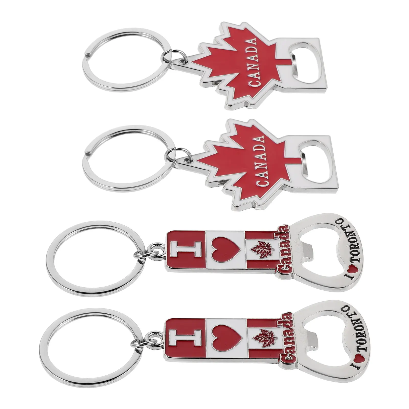 4Pcs 캐나다 국기 병따개 키 체인 금속 메이플 리프 기념품 열쇠 고리 휴대용 여행 파티 호의품 캐나다 키 체인 병따개