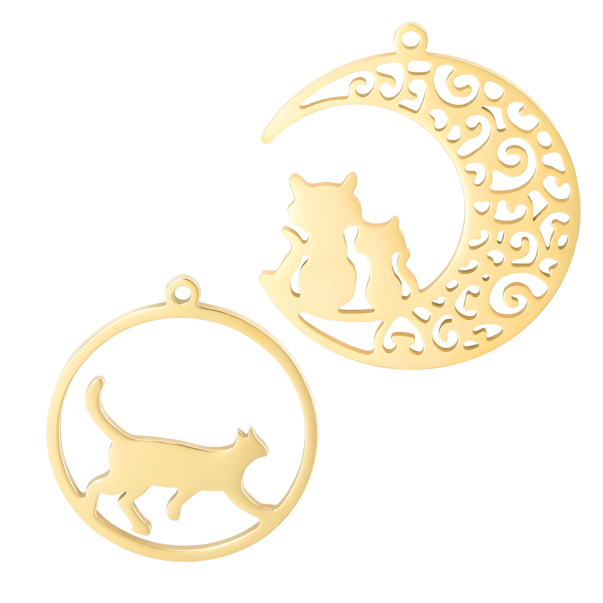 

10 Pcs Stainless Steel Classic Moon Cat Charms Slicing Hollow Out Animal Palm Pendants Fit Charms For Jewelry Making Supplies