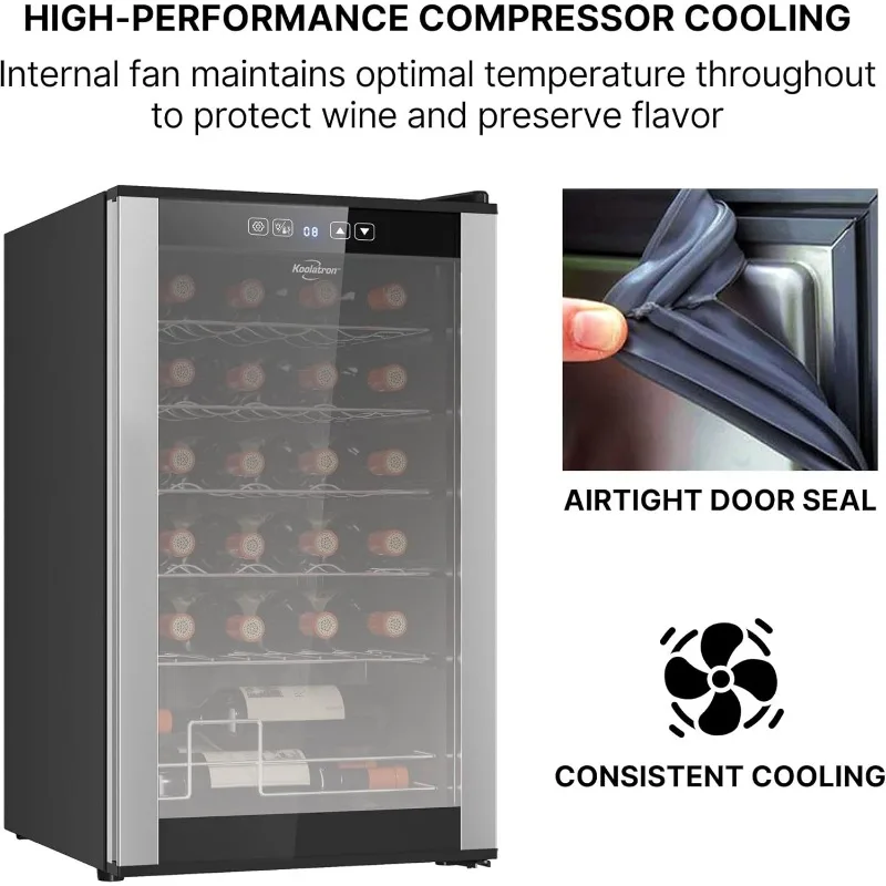 24 Bottle Wine Cooler Refrigerator Compressor Wine Fridge Black Freestanding Wine Cellar with UV-Blocking Glass for Red White 5