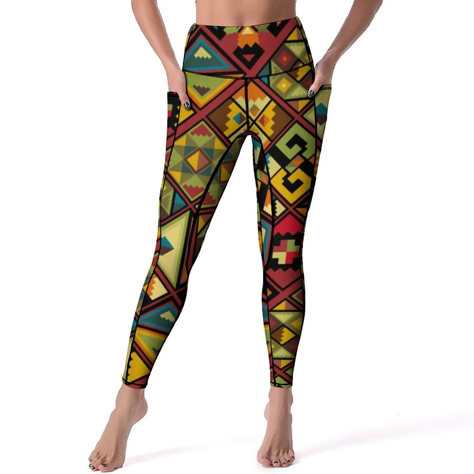 

Vintage Mandala Yoga Pants Pockets African Style Leggings Sexy Push Up Funny Yoga Sport Legging Quick-Dry Graphic Gym Leggins