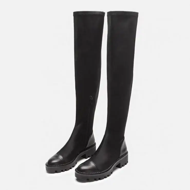 Vintage Black over knee boots (women) are thin in autumn and winter. High heel boots with thin heels, round toe side zipper, Kni