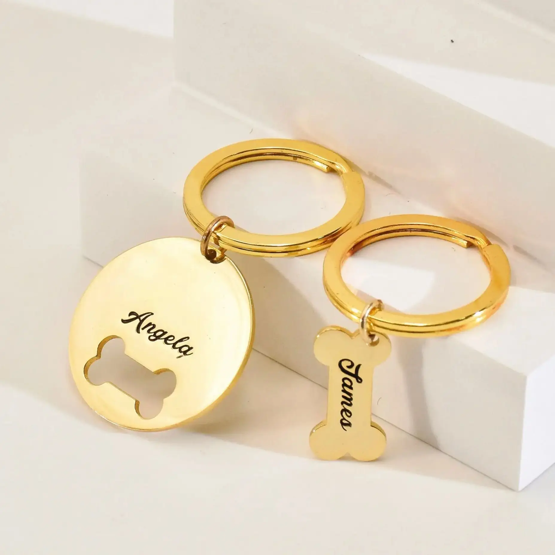Personalized Dog Bone Keychain Round Custom Silver Coin Pet Keychain Engraved Name Dog Anniversary Gift For Women