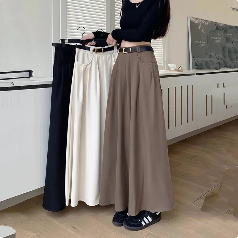 Chic Long Suit Skirt Female Spring And Autumn Korean High-Waisted Slimming Umbrella Skirt Temperament A-Line Skirt Women's 2512