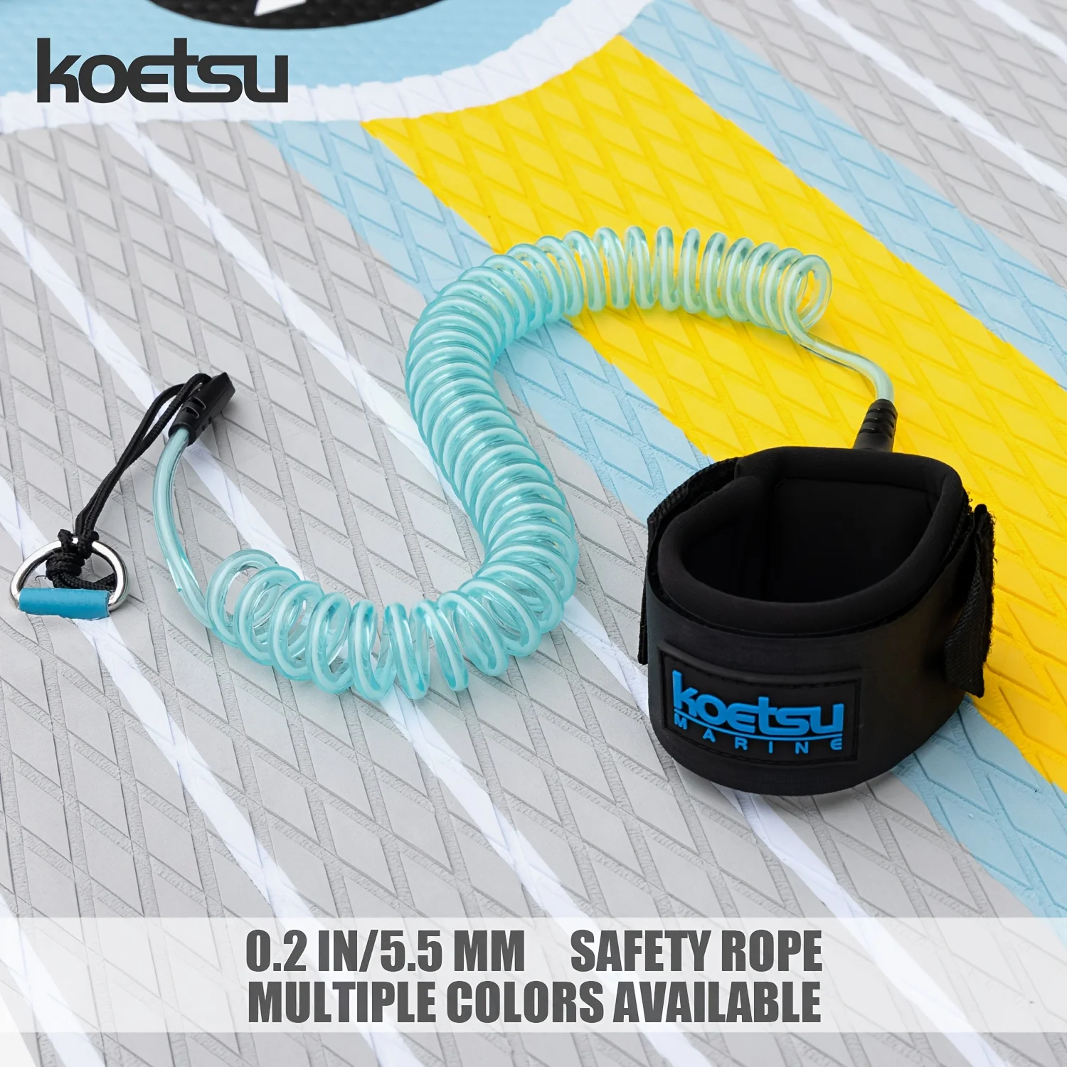KOETSU SUP Paddle Board Leash 10FT 5.5 mm/0.22 in TPU Material Strong Cord with Ankle MAGIC TAPE Comfortable Secure Fit