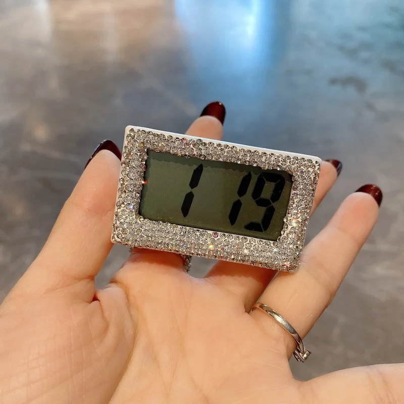 Bling Mini Alarm Clock Bedroom Gadgets and Accessories Kawaii Desk Decor Diamond Encrusted Desk Watch Desk LED Digital Clock 5