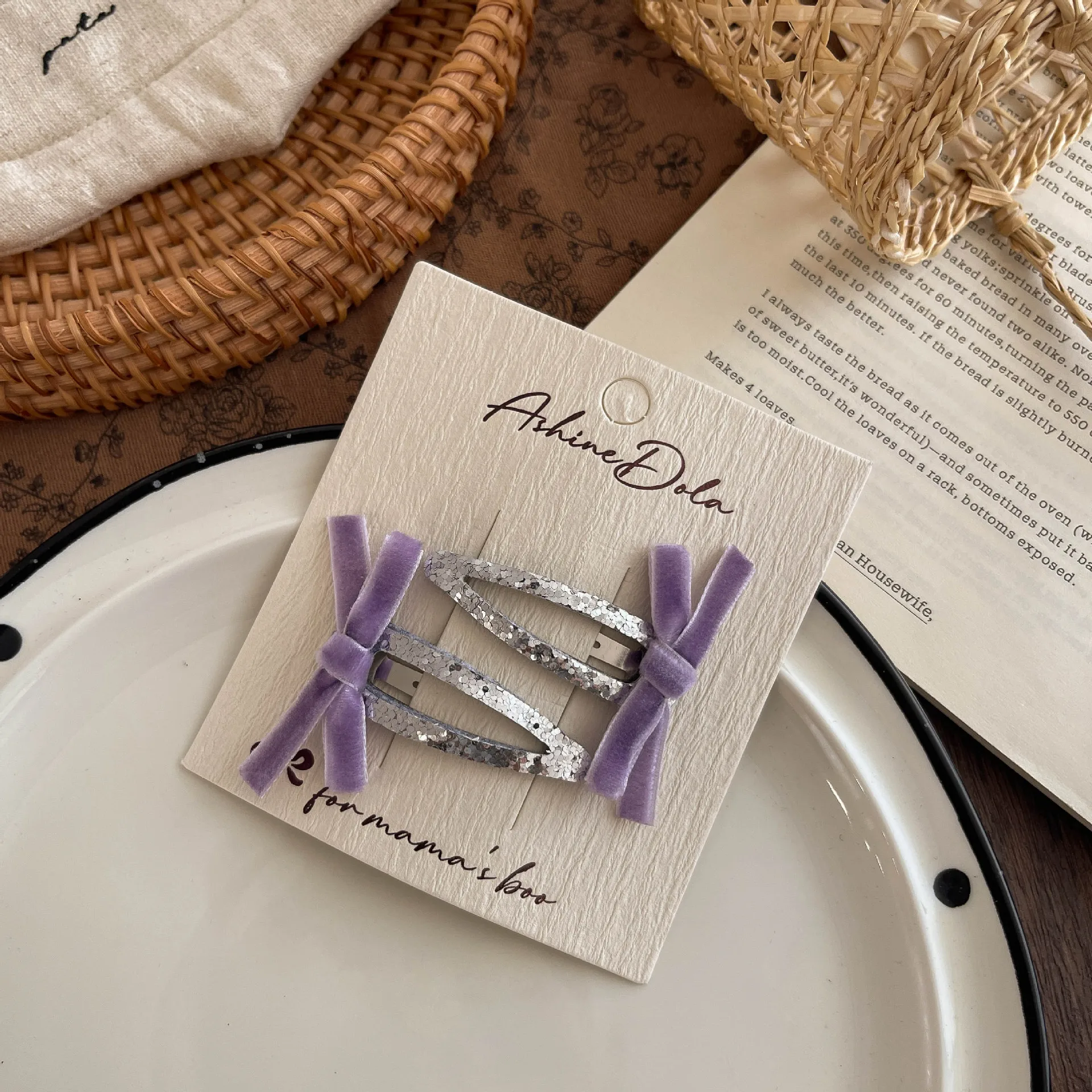 2pcs New Korean Version Fabric Bow Velvet BB Clip Cute Girl Children Hairpin Sparkling Broken Hair Headgear